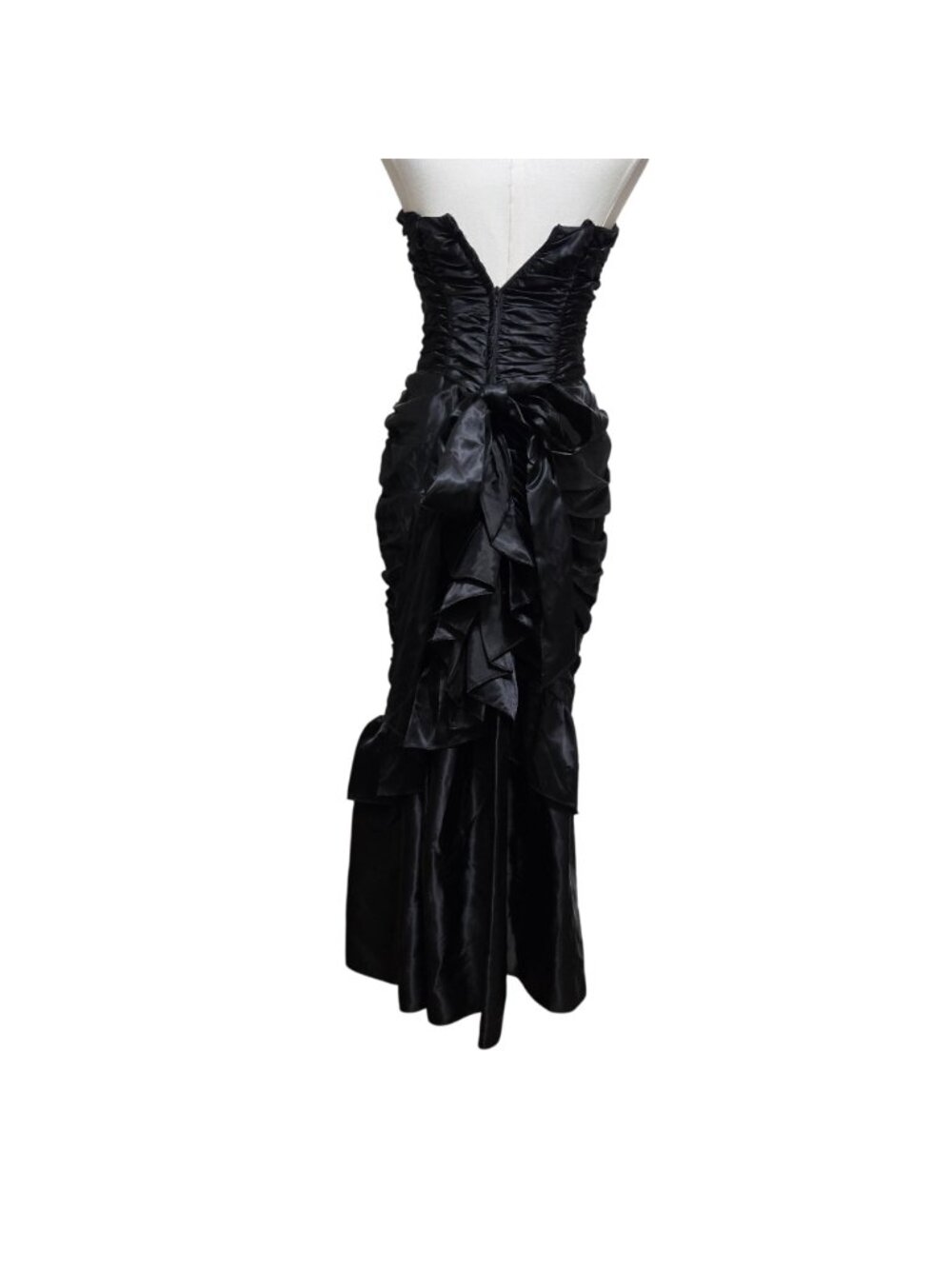 Vintage Gunne Sax Jessica McClintock Black Satin Strapless Mermaid Formal Gown - Picture 5 of 16